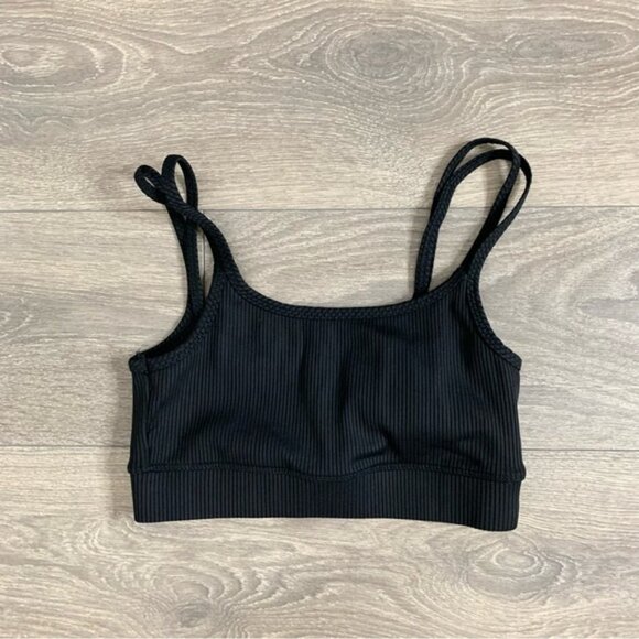 Carbon38 Sports Bra Ribbed Double Strap Black Cropped Tank Top Size Small - Picture 5 of 11